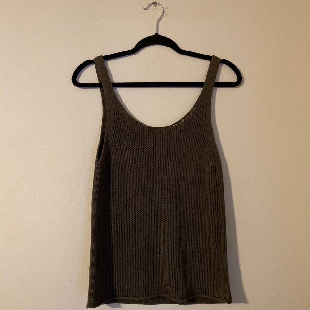 VINCE green lattice stitch scoop neck tank top S - Picture 10 of 11